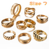 E1mity 9 Pcs Gold Chunky Dome Rings Set Gold Plated Thick Croissant Braided Twisted Stacking Band Rings Trendy Knuckle Rings Minimalist Statement Jewelry Birthday Gifts for Women Girls Men Size 7-8
