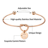 E1mity Constellation Tie The Knot Bracelet Rose Gold Plated Love Knot Cuff Bangle with Zodiac Sign Disc Charm Horoscope Adjustable Bracelet Jewelry Gift for Women Teen Girls with Storage Bag