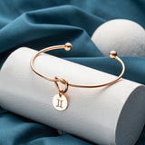 E1mity Constellation Tie The Knot Bracelet Rose Gold Plated Love Knot Cuff Bangle with Zodiac Sign Disc Charm Horoscope Adjustable Bracelet Jewelry Gift for Women Teen Girls with Storage Bag
